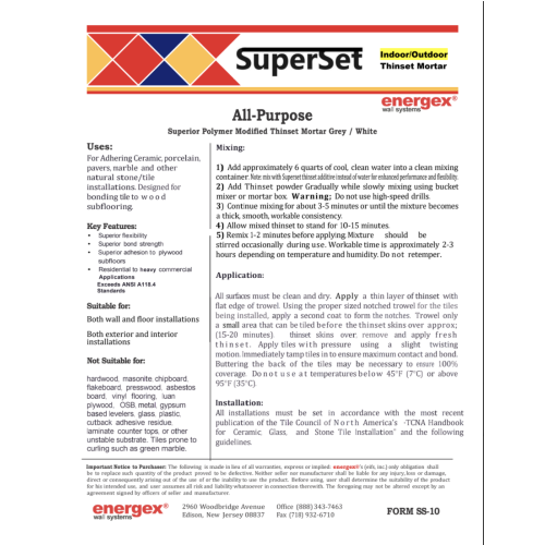 Super Set Superior Polymer Modified Thinset Mortar Grey / White - 0